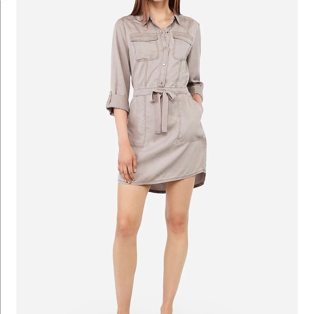 GRAY TWILL UTILITY SHIRT DRESS IN WREN GRAY from Express ✨✨ Brand New